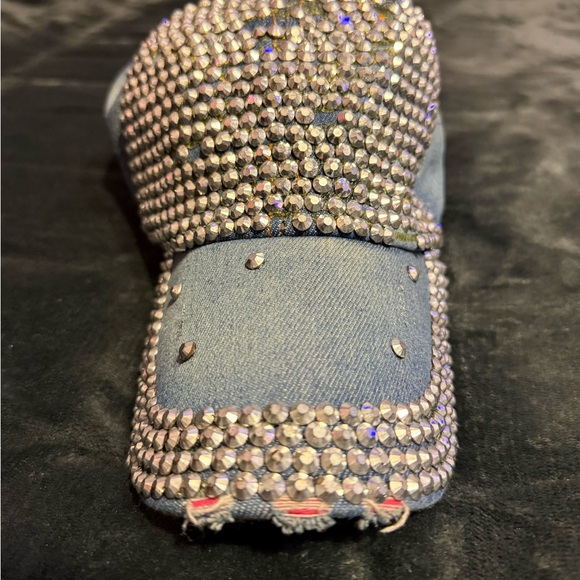 Magid Accessories - Distressed Blue Denim Women’s Adjustable Cap Rhinestone Embellished Fashion Hat